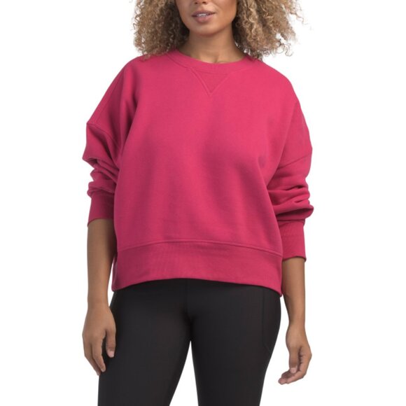 DKNY Wild Berry Woven Patch Blouson Sleeve Oversized Pull Over Sweatshirt - Picture 1 of 2